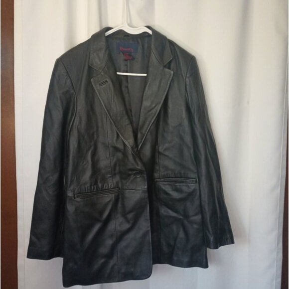Denim & Co Womens Lamb Leather Blazer Jacket Medium Black Quiet Luxury Y2K 90s - Picture 1 of 10